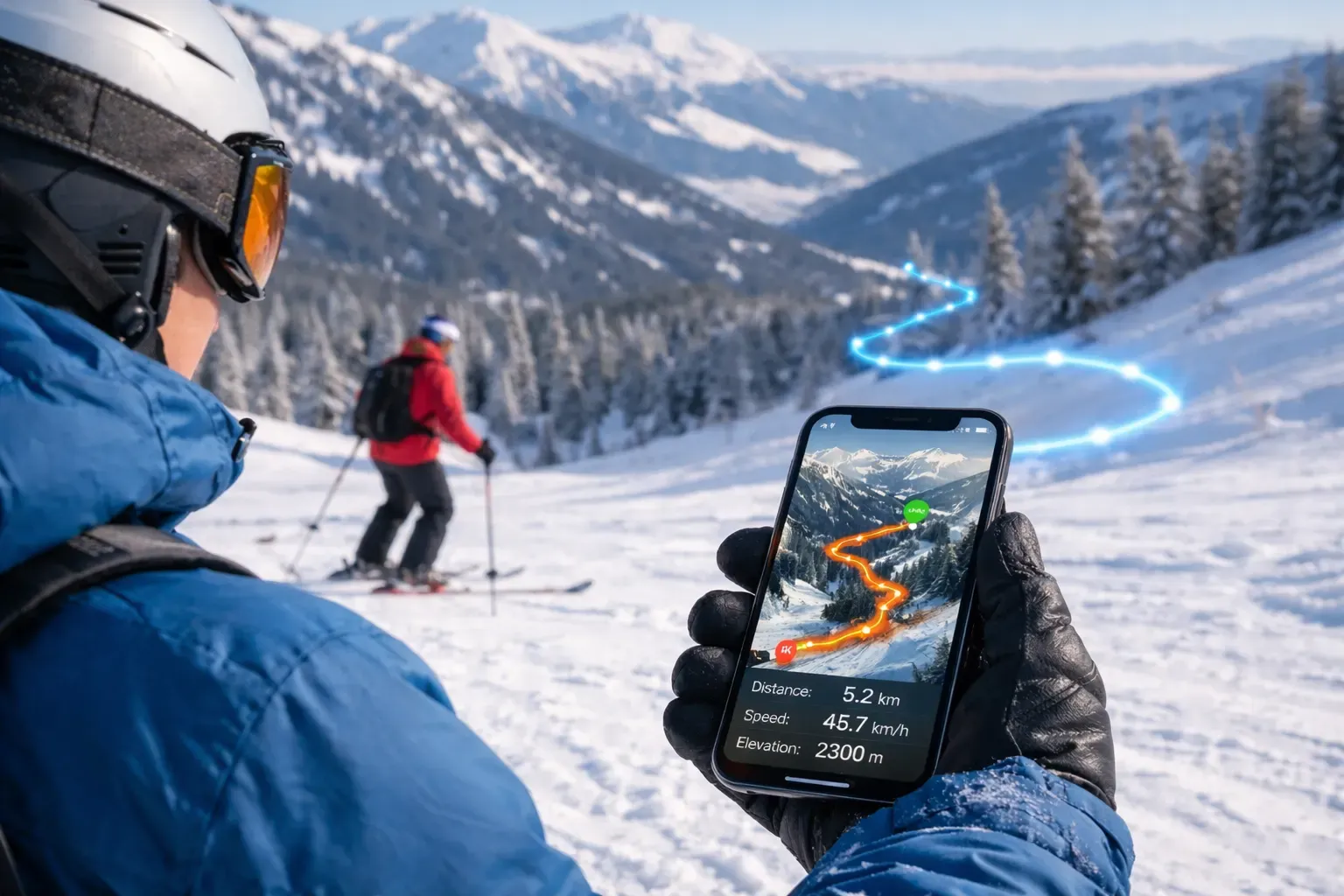 滑雪場上手持 iPhone 查看 GPS 軌跡記錄